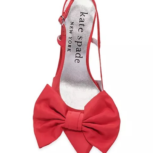 Kate Spade Sheela Sling Pointed Toe Stiletto Heel Red Taffeta Bow NEW Size 6 - Picture 4 of 4